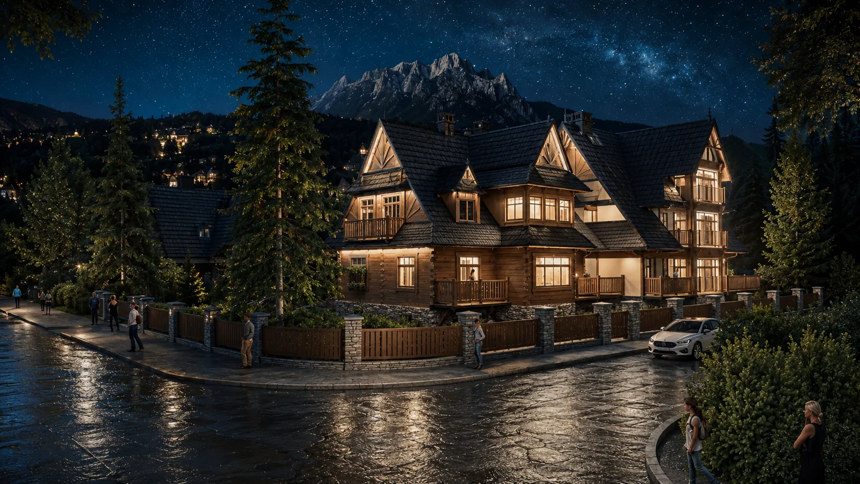 Wieczorny widok Villa Montana od ulicy